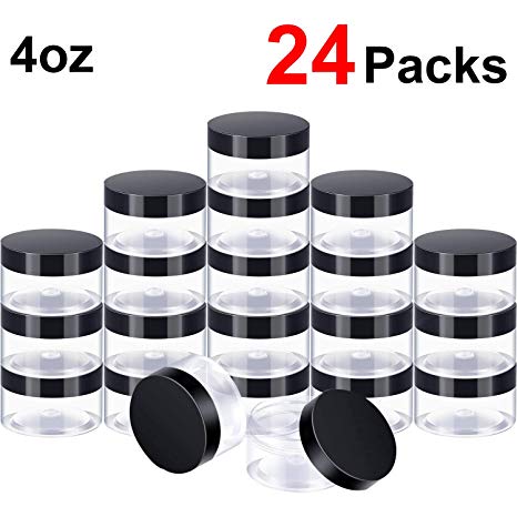 24 Pack Clear Plastic Round Storage Jars Wide-Mouth Plastic Containers Jars with Lids for Storage Liquid and Solid Products (4 OZ)