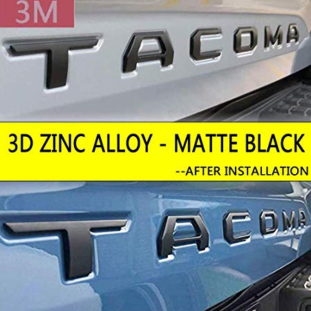 Auto Rover 3D Raised Tailgate Zinc Alloy Letters for Toyota Tacoma 2014-2019 Metal Inserts with 3M adhesive backing (Matte Black)