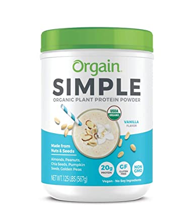 Orgain Simple Organic Plant Protein Powder, Vanilla - 20g Protein, Vegan, Dairy and Gluten Free, Stevia Free, Made with Fewer Ingredients, Kosher, Non-GMO, 1.25 Pound