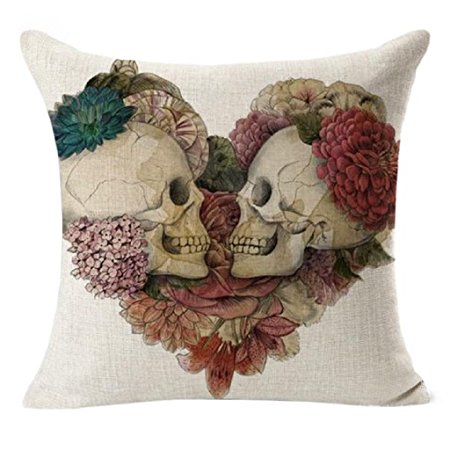 Beautyvan Linen Decorative Pillow Cases Vintage Skull Throw Cushion Covers for Sofa 18''