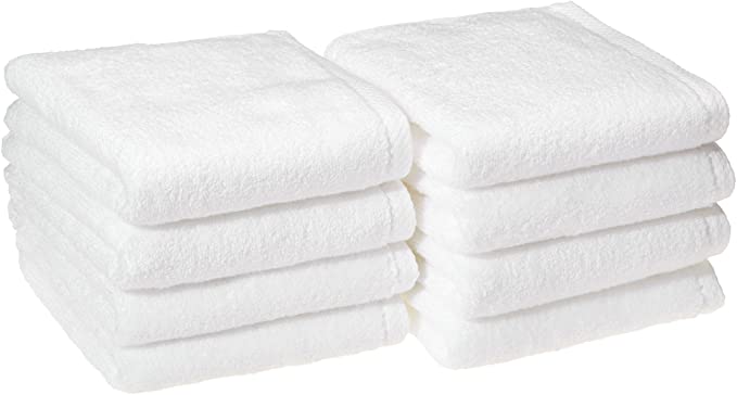 AmazonBasics Quick-Dry Hand Towels, 100% Cotton, Set of 8, White