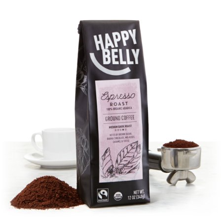 Happy Belly Espresso Roast Organic Fairtrade Coffee, Medium Dark Roast, Ground, 12 ounce