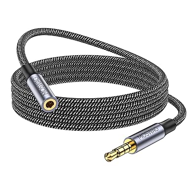 MOSWAG 10FT/3Meter Long 3.5mm Extension TRRS 4-Pole Headphone Cable Male to Female Audio Cable Nylon Braided Compatible for Home/Car Stereos Smartphones Headphones Tablets Media Players and More …