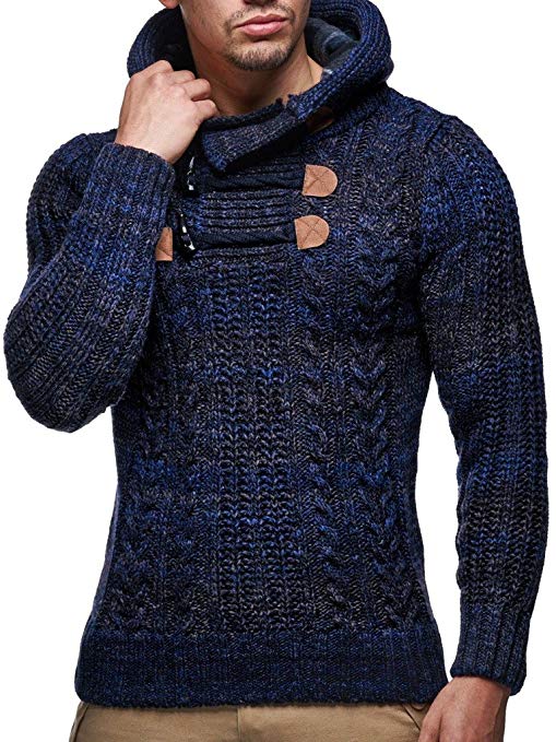 Leif Nelson Men's Knitted Pullover Hoodie Sweatshirt LN6004
