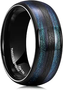 King Will Nature 8mm Mens Domed Blue/Green/Brown/Black Maple Inlay Black/Silver Tungsten Carbide Ring Brushed Wedding Band