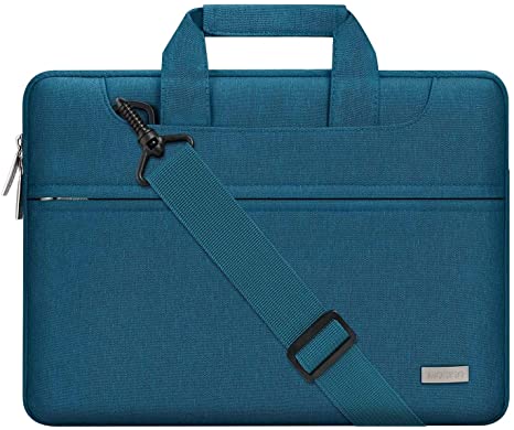 MOSISO Laptop Shoulder Bag Compatible with 13-13.3 inch MacBook Pro, MacBook Air, Notebook Computer, Polyester Sleeve with Back Trolley Belt, Deep Teal