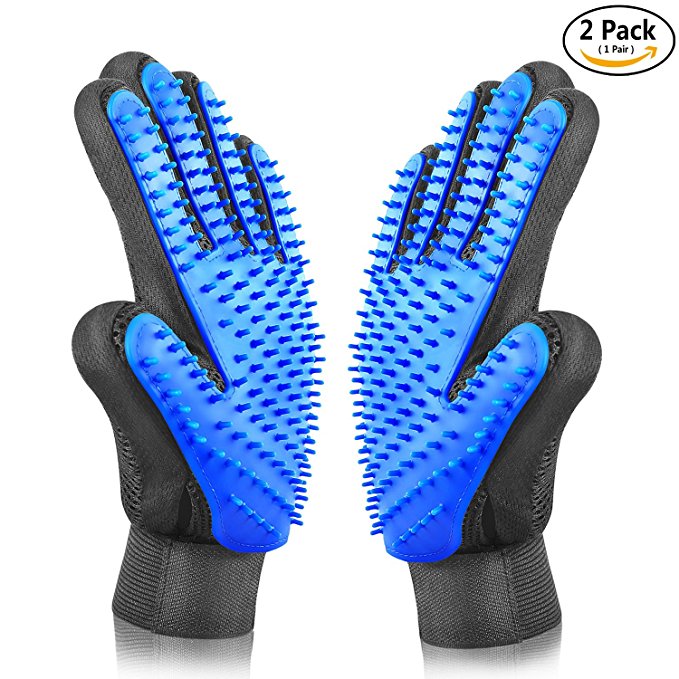Pet Grooming Glove Comfortable Efficient Pet Hair Remover Mitt Perfect for Cats & Dogs with Long or Short Fur Breathable Washing Deshedding Massage Tool, One Pair