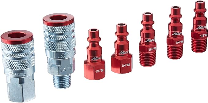Milton Industries ColorFit Coupler & Plug Kit - (M-Style, Red) - 1/4" NPT, (7-Piece)