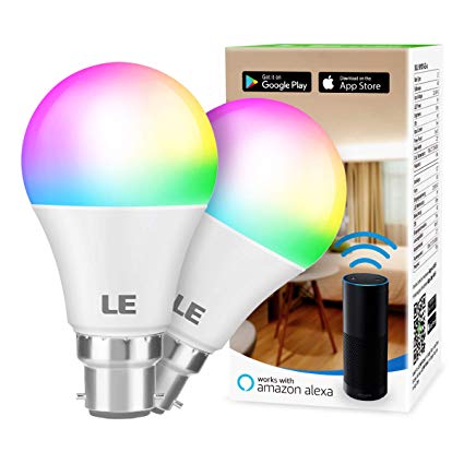 LE WiFi Smart Bulb B22, Work with Alexa and Google Home, RGBCW Bayonet Light Bulb, Dimmable, Colour Changing, No Hub Required, Pack of 2 (9W = 60W, 850lm, RGB 2700K - 6500K)