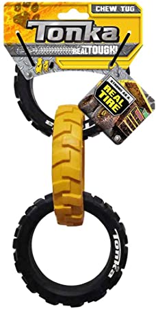 Tonka Tread Chew Tug Dog Toy, Lightweight, Durable and Water Resistant, Single Unit, Yellow/Black