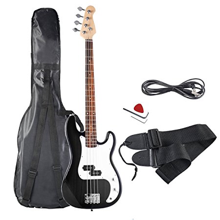 Goplus Electric Bass Guitar Full Size 4 String with Strap Guitar Bag Amp Cord (Black)