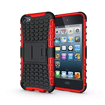 IPod Touch 5/6 Case, LUOLNH 2 in 1 Hybrid Armor Cover Tough Protective Hard Kickstand Phone Case for Apple iPod touch 5th/6th Generation(Red)