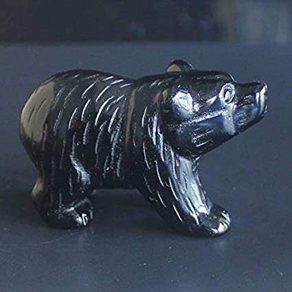 2'' Hand Carved Mixed gemstom Crystal Bear Animal Figurine Animal Carving (Black Obsidian)