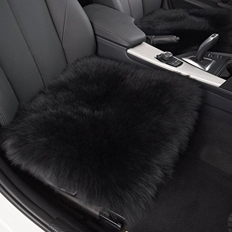 HAOCOO 18 Inch Luxurious Sheepskin Long Wool Car Seat Covers Chair Pad (Black)