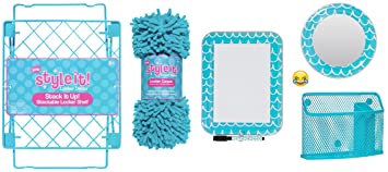 School Locker Organizer Kit - Accessories and Decoration Set with Mirror, Message Board, Bin, Rug and Shelf (Aqua/Teal)