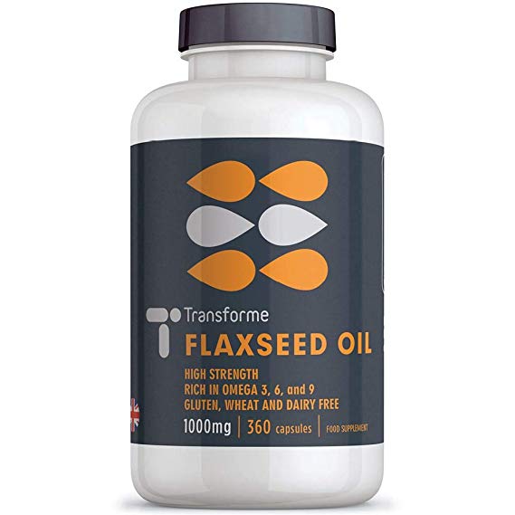 Flaxseed Oil Capsules 1000mg, Cold Pressed Omega 3 6 9, 365 Softgels, High in Alpha Linolenic, Linoleic & Oleic Acid, 2000mg Serving, Lactose & Gluten Free, 6 Month Supply, by Transforme