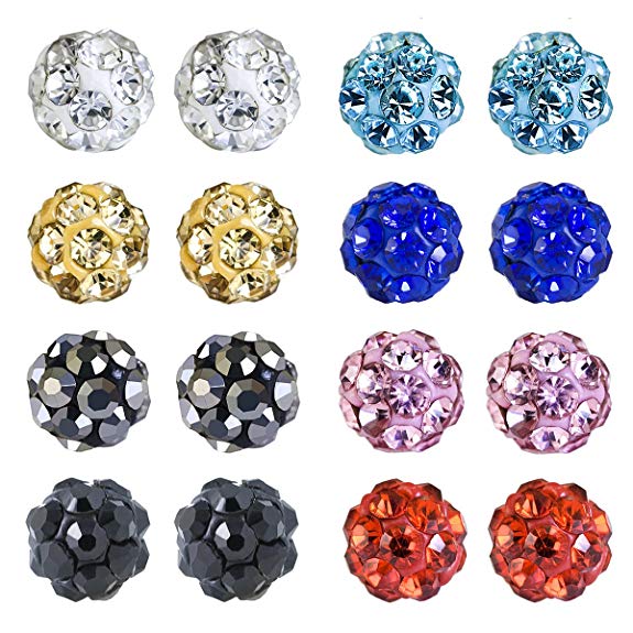 JewelrieShop Rhinestones Crystal Ball Stud Earrings Set Fireball Disco Ball Pave Bead Earrings Hypoallergenic for Teen Girls Women