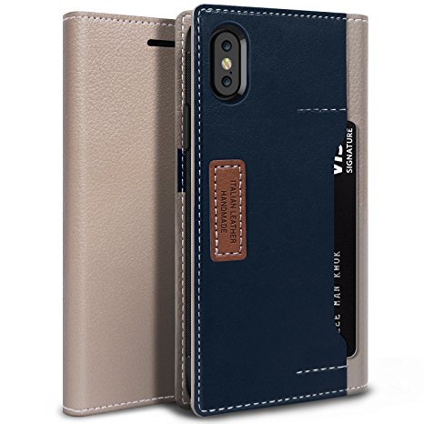 iPhone X Case, iPhone 10 Case, OBLIQ [K3 Wallet] with Three Card Slot and Foldable Leather Flip Cover for Apple iPhone X, iPhone 10 Mud/Gray/Navy