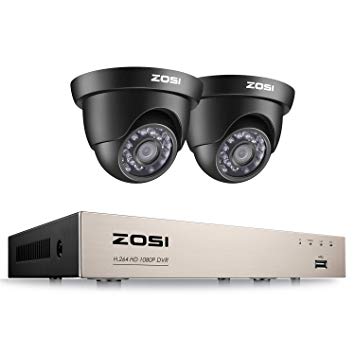 ZOSI 4 Channel 1080P DVR Security System 2x Indoor/Outdoor 1080P Dome CCTV Cameras 65ft(20m) IR night vision