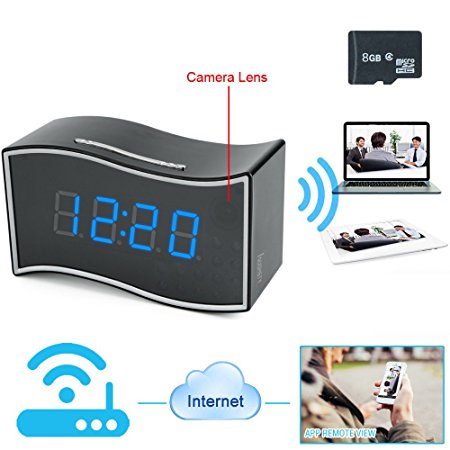 Toughsty™ 8GB 1920x1080P HD Wifi Network Hidden Camera Clock Indoor Motion Activated Video Recorder DV Camcorder Support Android iPhone APP Remote View 160° Lens RJ45 Ethernet