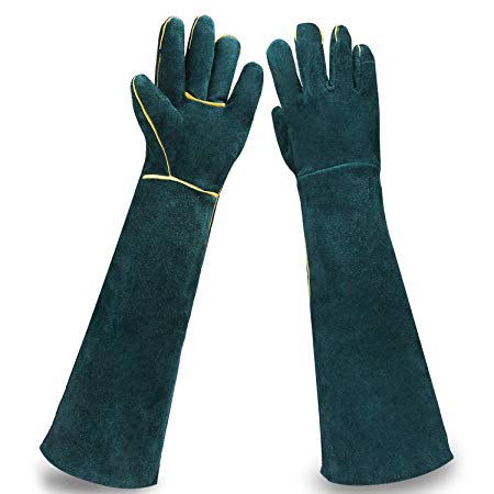Animal Protection Gloves, EnPoint Reptile Handling Glove, Strengthened Cowhide Leather Anti Bite/Scratch Long Resistant Bathing Training Gloves for Pet Dog Cat Bird Snake Parrot Lizard Wild Animals