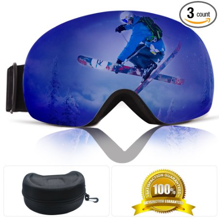 Yibaisite Mirrored OTG Frameless Snowboard Ski Goggles with Interchangeable Lens System for Men and Women