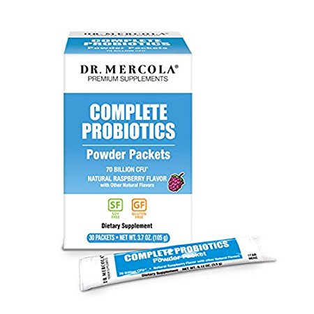 Dr Mercola Probiotics Powder Packets - 1 Box (30 Packets) - Complete Probiotics - 70 Billion CFU - Natural Raspberry Flavor - Premium Dietary Supplement