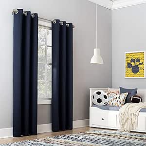 Sun Zero Riley Kids Bedroom Blackout Grommet Curtain Panel, 40" X 84", Navy