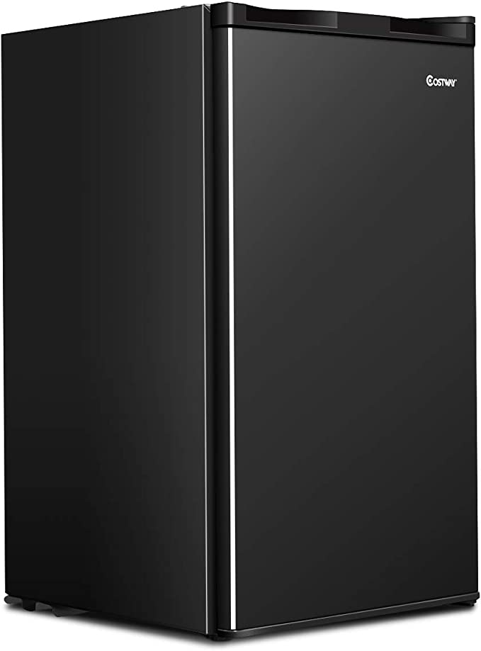 COSTWAY Compact Refrigerator, Single Door 3.2 CU.FT. Mini Fridge Compartment with Adjustable Thermostat and Removable Glass Shelves, Freezer Cooler Fridge for Dorm Apartment Office, Black