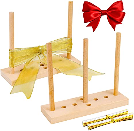 2 Pack Bow Maker for Ribbon, Yotako Wreath Wooden Bow Making Tool Craft Bows with 100 Pcs Twist Ties for Creating Gift Bows, Christmas Wreaths and Party Decorations(with Instructions)
