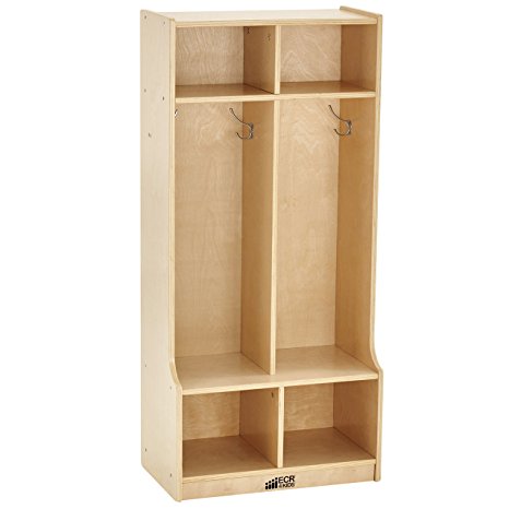 ECR4Kids Birch 2-Section Coat Locker with Bench, Natural