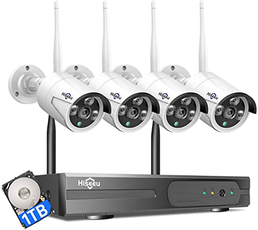 [Expandable 8CH] Hiseeu Wireless Security Camera System with 1TB Hard Drive with One-Way Audio, 8 Channel NVR 4Pcs 1080P 2.0MP Night Vision WiFi IP Security Surveillance Cameras Home Outdoor