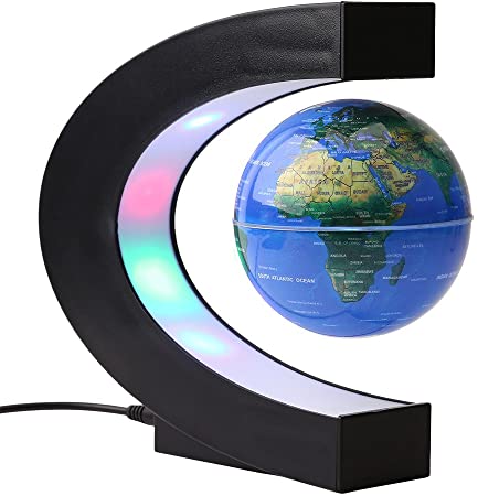 Magnetic Levitating Globe Floating World Globe Map C Shape Stand with 4 Colored LED Night Lights-Geography Teaching Demo,Kids Gift,Office Study Desk Decoration(US Plug)