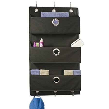 Stock Your Home Black Over Door 3 Compartment Hanging Pocket Organizer Space Saving Over the Door Organizer / Home Organizer With Coat Hooks
