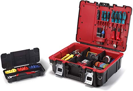 Keter 241111 Technician Case Tool Storage Box with Strap, Black/Red