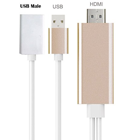 1080P iPhone Lightning 8 Pin to HDMI Cable Connector,BAIVON 6.5 Feet HD High Speed HDTV Converter Adapter with USB Charger Cable for iPhone 5 5S 6 6S 7 Plus iPad (Gold)