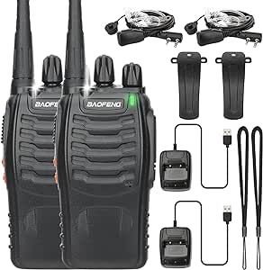 Baofeng Walkie Talkies Long Range for Adults Walkie Talkie with Acoustic Tube earpiece Rechargeable 2-Way Radios Handheld Two Way Radios Transceiver Kids Walky Talky with USB Base Charger for Camping