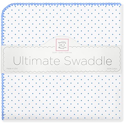 SwaddleDesigns Ultimate Swaddle Blanket, Made in USA, Premium Cotton Flannel, Blue Classic Polka Dots