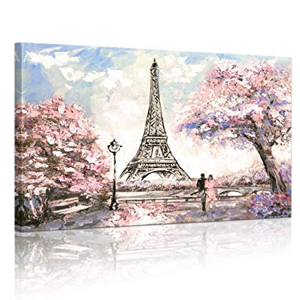 Visual Art Decor Sakura Blossoming Paris Street Eiffel Tower Canvas Prints Wall Art Gallery Wrapped Picture for Living Room