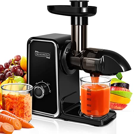 Slow Juicer Machines, Cold Press Masticating Juicer with 2 Speed, Compact Celery Juicer, Juice Extractor With Reverse Function, Juice Maker For Vegetable And Fruit, Brush Included, Black