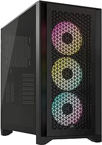 Corsair Semitorre iCUE 4000D RGB AIRFLOW, 3 Ventiladores AF120 RGB Elite - Controlador iCUE Lighting Node Pro - Diseño de Alto Flujo de Aire - Negro