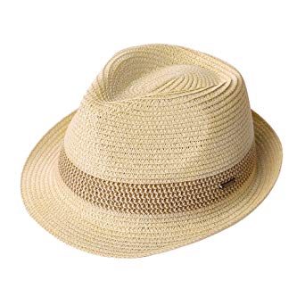 Packable Straw Fedora Panama Sun Summer Beach Hat Cuban Trilby Men Women 55-61cm