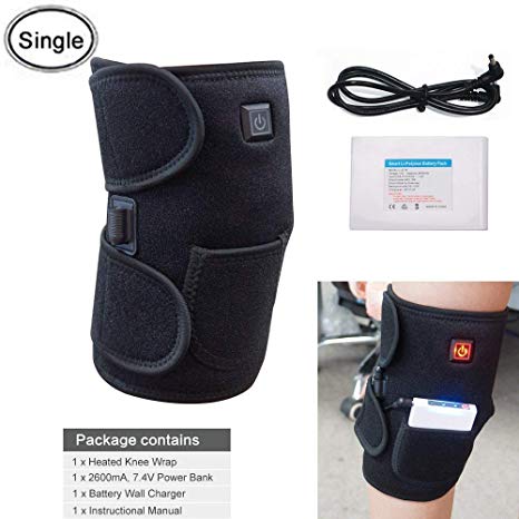 Heated Knee Brace Wrap Support/Therapeutic Electric Heating Pad W/Rechargable 7.4V 2600Mah Battery for Joint Pain, Arthritis Meniscus Pain Relief (3 Temperature Setting) by Arris (1PCS)