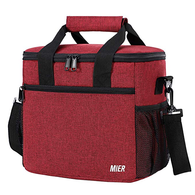 MIER 24 Can Large Capacity Soft Cooler Tote Insulated Lunch Bag Outdoor Picnic Bag,Dark Red