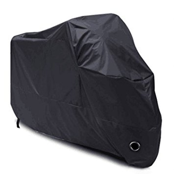 LIHAO 190T Motorcycle Cover Waterproof UV Protective Motorbike Cover Outdoor (Black)