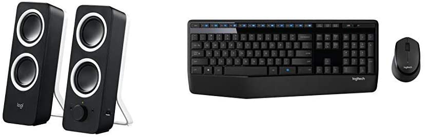 Logitech Multimedia Speakers Z200 with Stereo Sound for Multiple Devices - Black Bundle with Logitech MK345 Wireless Combo – Full-Sized Keyboard with Palm Rest and Comfortable Right-Handed Mouse