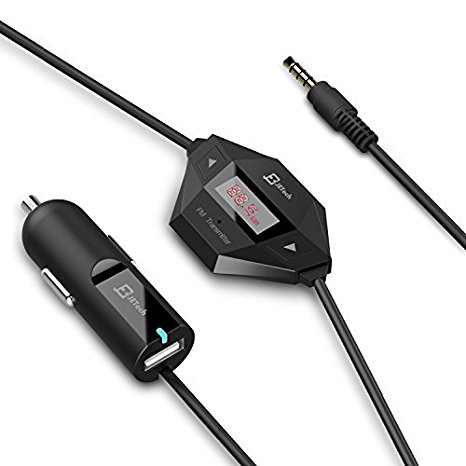 FM Transmitter, JETech Wireless FM Transmitter Radio Car Kit with 3.5mm Audio Plug and Car Charger for iPhone 6/5/4, iPad, iPod, Samsung Devices, and ANY Smart Phones with 3.5mm Audio Plug (Black) - 0790