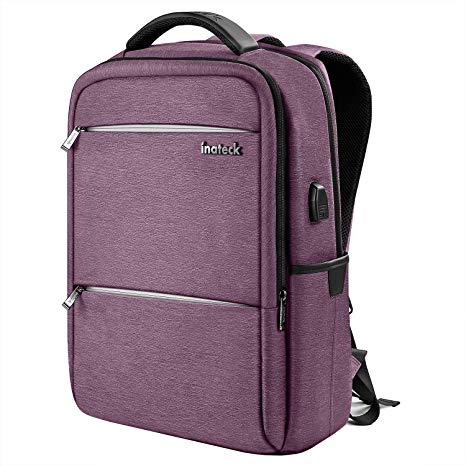 Inateck CB1001S Anti-Theft School Bag Business Travel Laptop Backpack with USB Charging Port, Fits Up to 15.6" Laptops, Rucksack with Waterproof Rain Cover and Luggage Belt, Purple