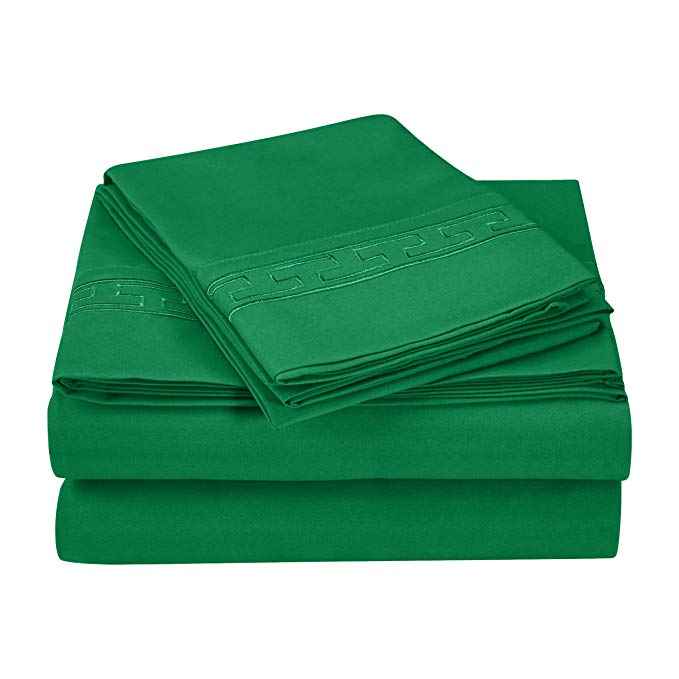 Superior Regal Greek Key Embroidered Sheet, Twin, Emerald