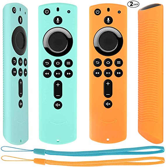 [2 Pack] Silicone Protective Case Compatible with Fire TV Stick 4K Alexa Voice Remote Control, Lightweight Anti Slip Shockproof Remote Cover (Mint Green   Orange)